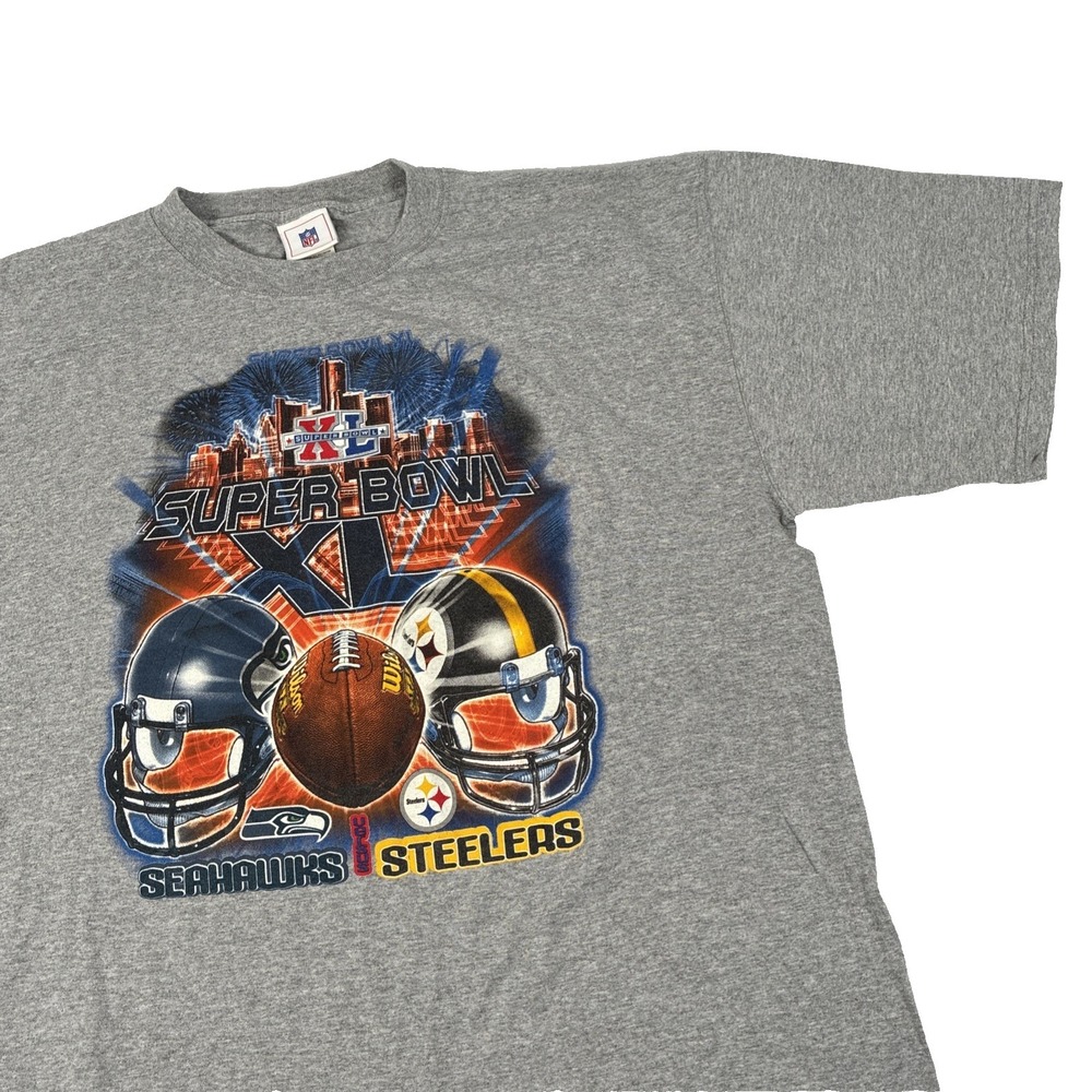 Vintage Y2K NFL Super Bowl XL Steelers Seahawks T-Shirt Size XL